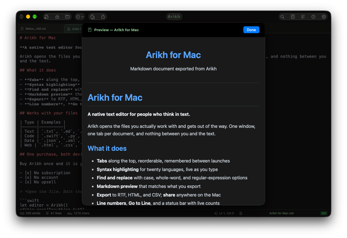 Arikh for Mac — Markdown Editor
